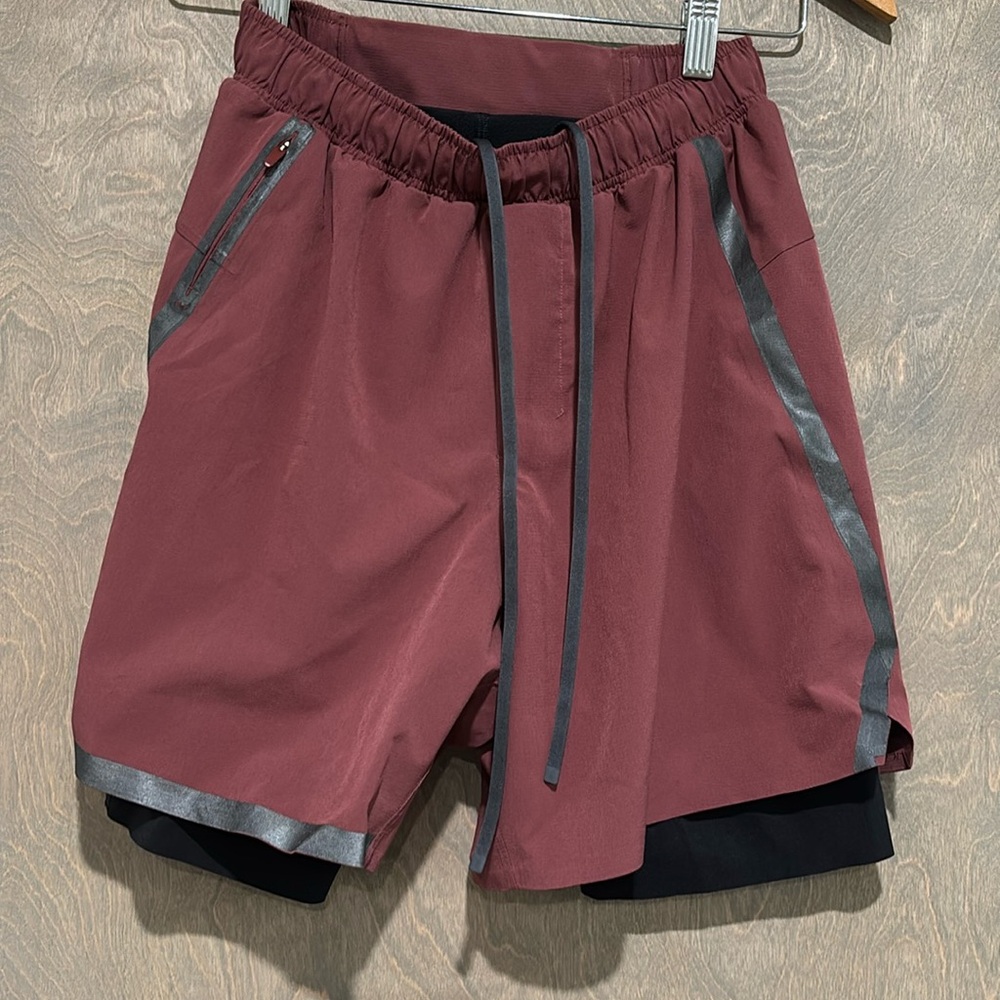 Men's Burgundy and Gray Athletic Shorts